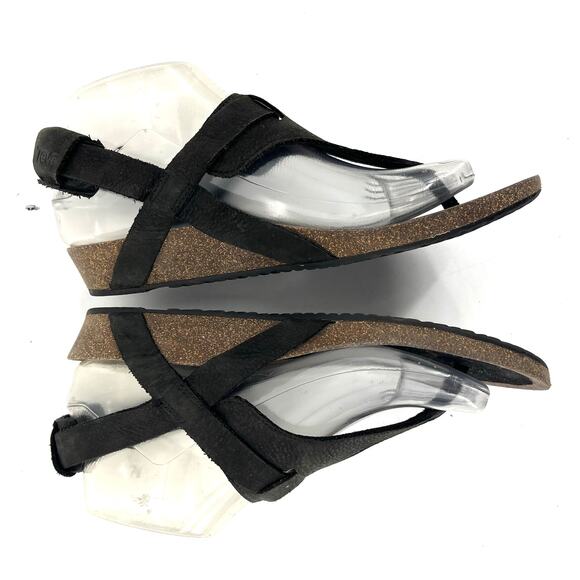 Teva Black Suede Women's Mahonia 3-Point Thong Wedge Cork Buckle Sandal 8 - Picture 3 of 7